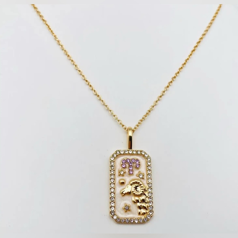 Astrological Zodiac Aries Tarot Card Necklace